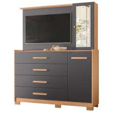 Cômoda com Painel para Tv 43" 4 Gavetas 2 Portas Ilha Bela Freijó/Titanium