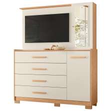 Cômoda com Painel para Tv 43" 4 Gavetas 2 Portas Ilha Bela Freijo/Off White