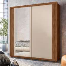 Guarda Roupa 2 Portas com Espelho Vivvare Avelã/Fendi Metalic