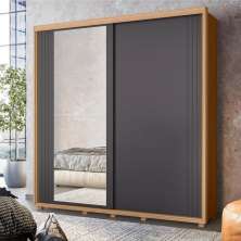 Guarda Roupa 2 Portas com Espelho Vivvare Nature/Titanium/Branco Fosco Liso
