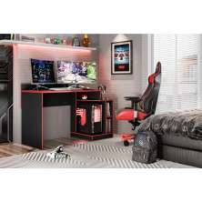 Mesa Gamer Play Preta e Vermelha