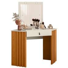 Penteadeira Camarim de Canto Glitter com 1 Gaveta com LED Cinamomo/Off White