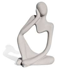 Estatua Decorativa Pensadora Alice 12,5cm Artesanal Em Cimento - Cinza