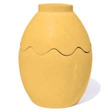 Porta Objeto Decorativo Ovo Com Tampa 9cm Cimento Artesanal - Amarelo