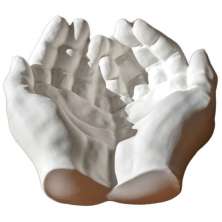Porta Objetos Decorativo Mãos 15,5cm em Cimento Artesanal - Branco