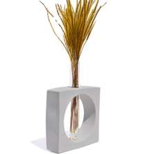 Vaso Decorativo Artesanal Solitário Quadrado 16,5cm Cimento - Cinza
