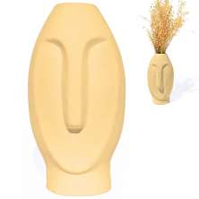 Vaso Decorativo Solitário Moai 18cm Artesanal Em Cimento - Amarelo