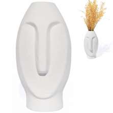 Vaso Decorativo Solitário Moai 18cm Artesanal Em Cimento - Branco