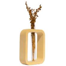 Vaso Decorativo Solitário Retangular 16,5cm Artesanal em Cimento - Amarelo