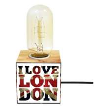 Abajur Mini Cubo Wood Base E-27 - I Love London