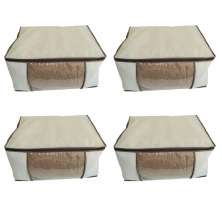 Kit 4 Caixas G Organizadoras Almofada TNT Bege Visor PVC