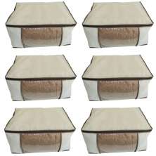 Kit 6 Organizadores G Guarda Roupa TNT Bege Visor PVC