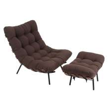Poltrona Costela Original com Banqueta em Suede Marrom Imbuia Base Preta