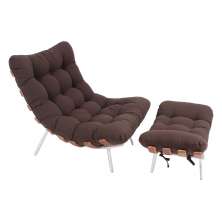 Poltrona Costela Original com Banqueta em Suede Marrom Natural Base Branca