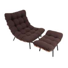 Poltrona Costela Original com Banqueta em Suede Marrom Natural Base Preta