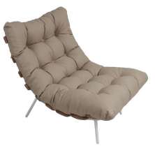 Poltrona Costela Original em Couro Areia Natural Base Branca