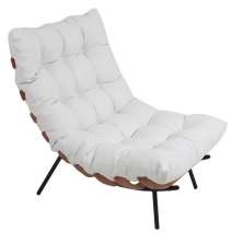 Poltrona Costela Original em Couro Branca Natural Base Preta