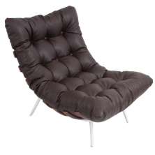 Poltrona Costela Original em Couro Marrom Imbuia Base Branca