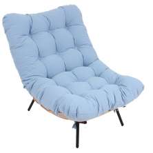 Poltrona Costela Original em Sarja Azul Vintage Natural Base Preta