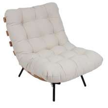 Poltrona Costela Original em Sarja Cru Natural Base Preta