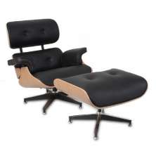 Poltrona e Puff Charles Eames Jac. Couro Natural Legitimo Preto