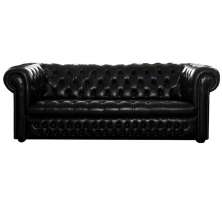 Sofá Chesterfield 3Lug. Mod. K Couro Natural Preto