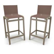 Kit 2 Banquetas Altas bancada Alumínio Fendi Tela Marrom