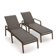 Kit 2 Espreguiçadeira Piscina Alumínio Marrom Tela Fendi