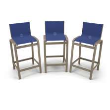 Kit 3 Banquetas Alta bancada Alumínio Fendi Tela Azul