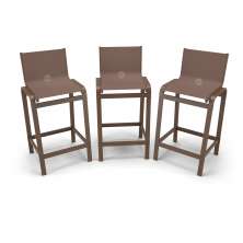 Kit 3 Banquetas Alta bancada Alumínio Marrom Tela Marrom