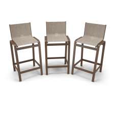 Kit 3 Banquetas Alta bancada Alumínio Marrom Tela Mocca