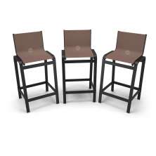 Kit 3 Banquetas Alta bancada Alumínio Preto Tela Marrom