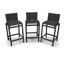 Kit 3 Banquetas Alta bancada Alumínio Preto Tela Preto