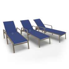 Kit 3 Espreguiçadeiras Piscina Alumínio Fendi Tela Azul
