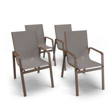 Kit 4 Cadeiras Miami Gourmet Alumínio Marrom Tela Fendi