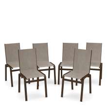 Kit 6 Cadeira Jantar Gourmet Alumínio Marrom Tela Mocca