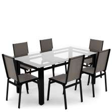 Sala Jantar Retangular 6 Lugares Alumínio Preto Tela Fendi