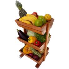 Fruteira em Madeira Alta Cozinha 3 Cestos com Rodinhas (cambara)