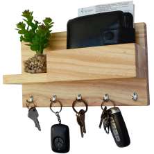 Porta Chaves Madeira Pinus com Suporte para Documentos Pinos Metal