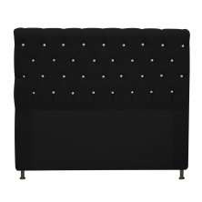 Cabeceira Estofada Cristal 160 cm Queen Size Com Strass Suede Preto - Amarena Móveis