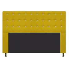 Cabeceira Estofada Dama 140 cm Casal Com Strass  Suede Amarelo - Amarena Móveis