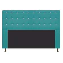 Cabeceira Estofada Dama 140 cm Casal Com Strass  Suede Azul Turquesa - Amarena Móveis