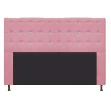 Cabeceira Estofada Dama 140 cm Casal Com Strass  Suede Rosa Bebê - Amarena Móveis
