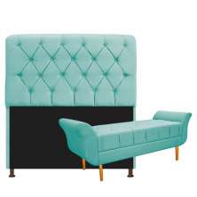 Kit Cabeceira Lady e Recamier Ari 140 cm Casal Suede Azul Tiffany - Amarena Móveis