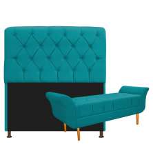 Kit Cabeceira Lady e Recamier Ari 140 cm Casal Suede Azul Turquesa - Amarena Móveis