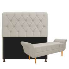 Kit Cabeceira Lady e Recamier Ari 140 cm Casal Suede Bege - Amarena Móveis
