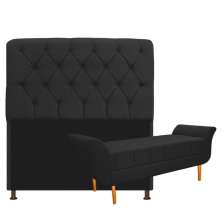 Kit Cabeceira Lady e Recamier Ari 140 cm Casal Suede Preto - Amarena Móveis