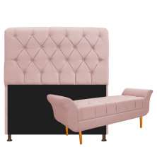 Kit Cabeceira Lady e Recamier Ari 140 cm Casal Suede Rosê - Amarena Móveis