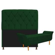 Kit Cabeceira Lady e Recamier Ari 140 cm Casal Suede Verde - Amarena Móveis
