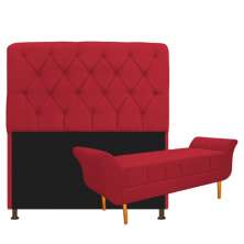 Kit Cabeceira Lady e Recamier Ari 90 cm Solteiro Suede Vermelho - Amarena Móveis